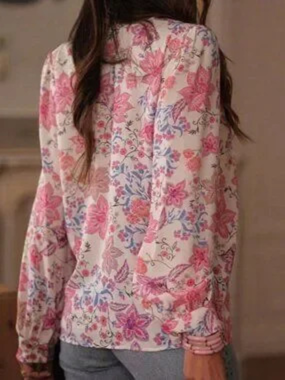 ZARA Pink Boho Women's Floral Print Button Up Blouse